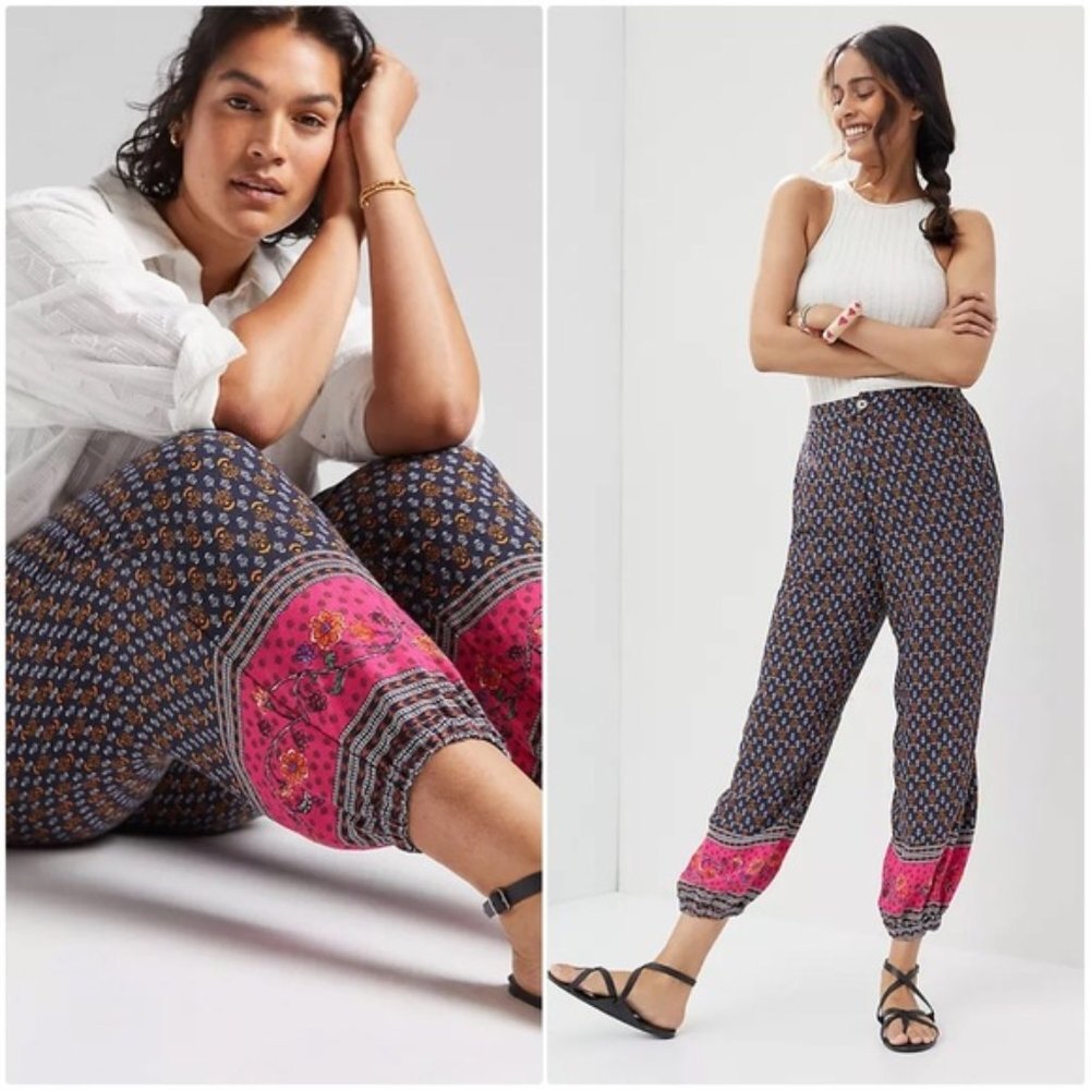 Anthropologie Smocked Balloon Leg Pants Mixed Print Boho Lightweight Size 6 L697